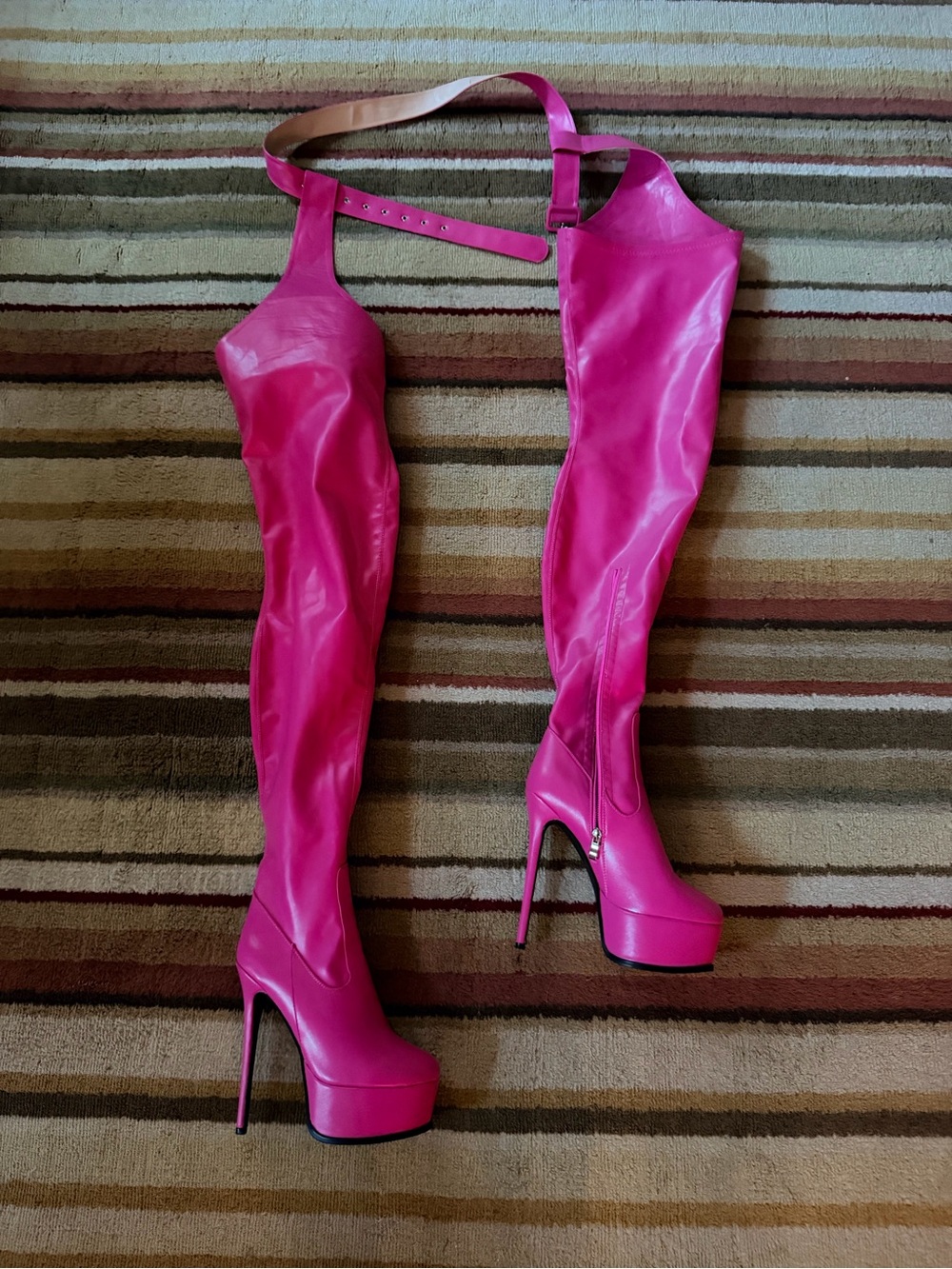 Women's Hot Pink Over-the-Knee Platform Stiletto Boots w Chaps